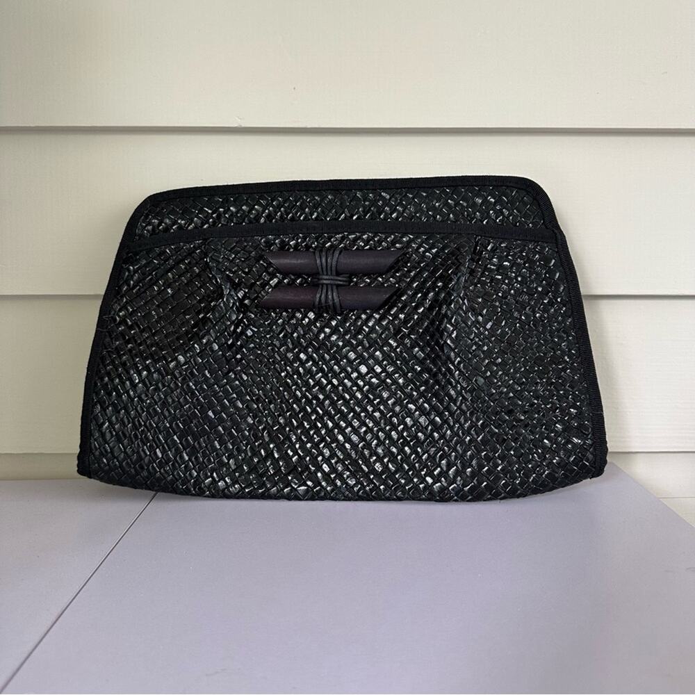 Vintage Liz Claiborne Black Woven Clutch Bag Italian Made Bottega Style Purse